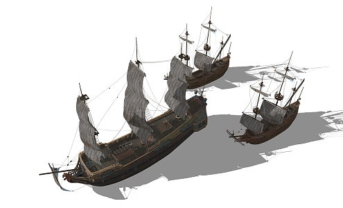 Chinese sailing wooden boat classical ship 3d model