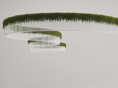 Spiral Shaped Hanging Decoration With Grid Structure And Lush Green Plant Coverage 3d model