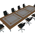Long Conference Table With Brown Top White Rectangular Sections And Black Wheeled Chairs