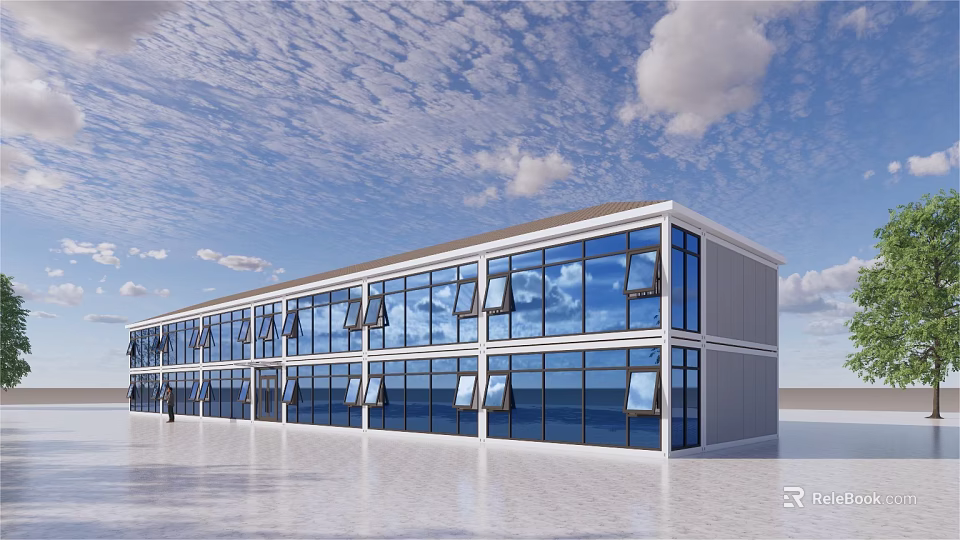 Modern Glass Curtain Wall Commercial Building Exterior With Large Windows And Sleek Structure 3d model 