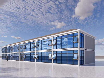 Modern Glass Curtain Wall Commercial Building Exterior With Large Windows And Sleek Structure 3d model