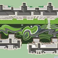 Modern Residential Garden Landscape With Green Lawns Winding Pathways And Curved Designs