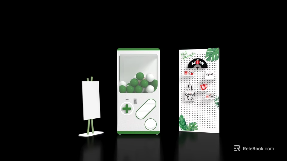 Green Arcade Game Machine with Balls White Scoreboard and Decorative Panel 3d model