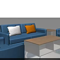 Blue Sofa And Coffee Table Set With Three Seat Sofa Single Sofas White Yellow Cushions 3d model
