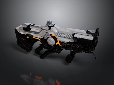 Futuristic Sci Fi Weapon Design With Sleek Silver Black Body Orange Accents and Advanced Structure 3d model