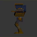 3D Game Movie Robot Character With Orange Blue Mechanical Armor And Weapon Arm