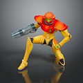 Detailed Game Movie Character With Orange Yellow Armor Holding Gun In Action Pose
