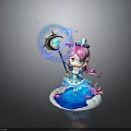 Cartoon Princess Figure With Magic Staff Blue Gem Crown Water Ripple Base And Coral Decorations