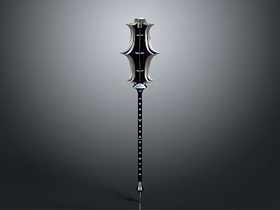 Sleek Fantasy Warhammer With Intricate Metal Head And Black Silver Long Handle Design 3d model