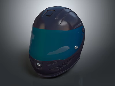 High Quality Dark Blue Modern Helmet With Green Visor And Sleek Design 3d model