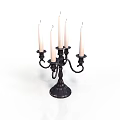 Vintage Black Metal Candelabra Featuring Multiple White Candles And Ornate Arms