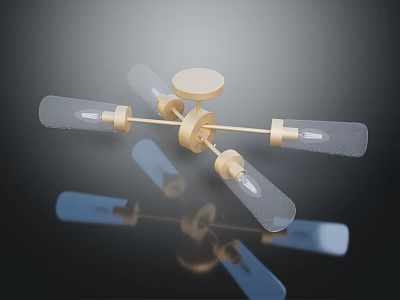 Modern Gold Metal Chandelier With Four Glass Shades And Bulbs For Elegant Interior 3d model