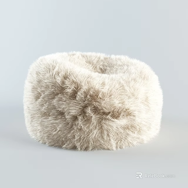 Fluffy Beige Bean Bag Chair With Soft Furry Texture For Cozy Living Room 3d model 