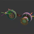 Steampunk Style Goggles With Copper Frames Blue Red Lenses And Leather Straps