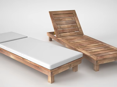 Wooden Lounge Chairs With White Cushions And Natural Wood Frame Design 3d model