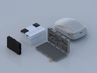 Different Cases Featuring White Black Panels Curved Lid Open Gray Interior Components 3d model
