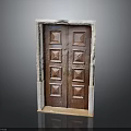Traditional Wooden Double Door With Stone Frame And Square Panel Design For Architecture