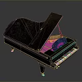 Black Grand Piano With Open Lid And Orange Interior Golden Legs