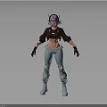 3D Character Model With Purple Hair Headphones Black Cropped Top Light Blue Pants