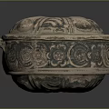 Decorative Ornament Set With Carved Metallic Box And Floral Patterns For Home Decor