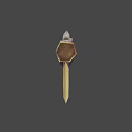 Fantasy Battle Axe with Wooden Handle Orange Carved Blade and Metal Accents