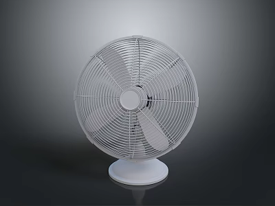 White Tabletop Electric Fan With Circular Blades Home Cooling Appliance 3d model