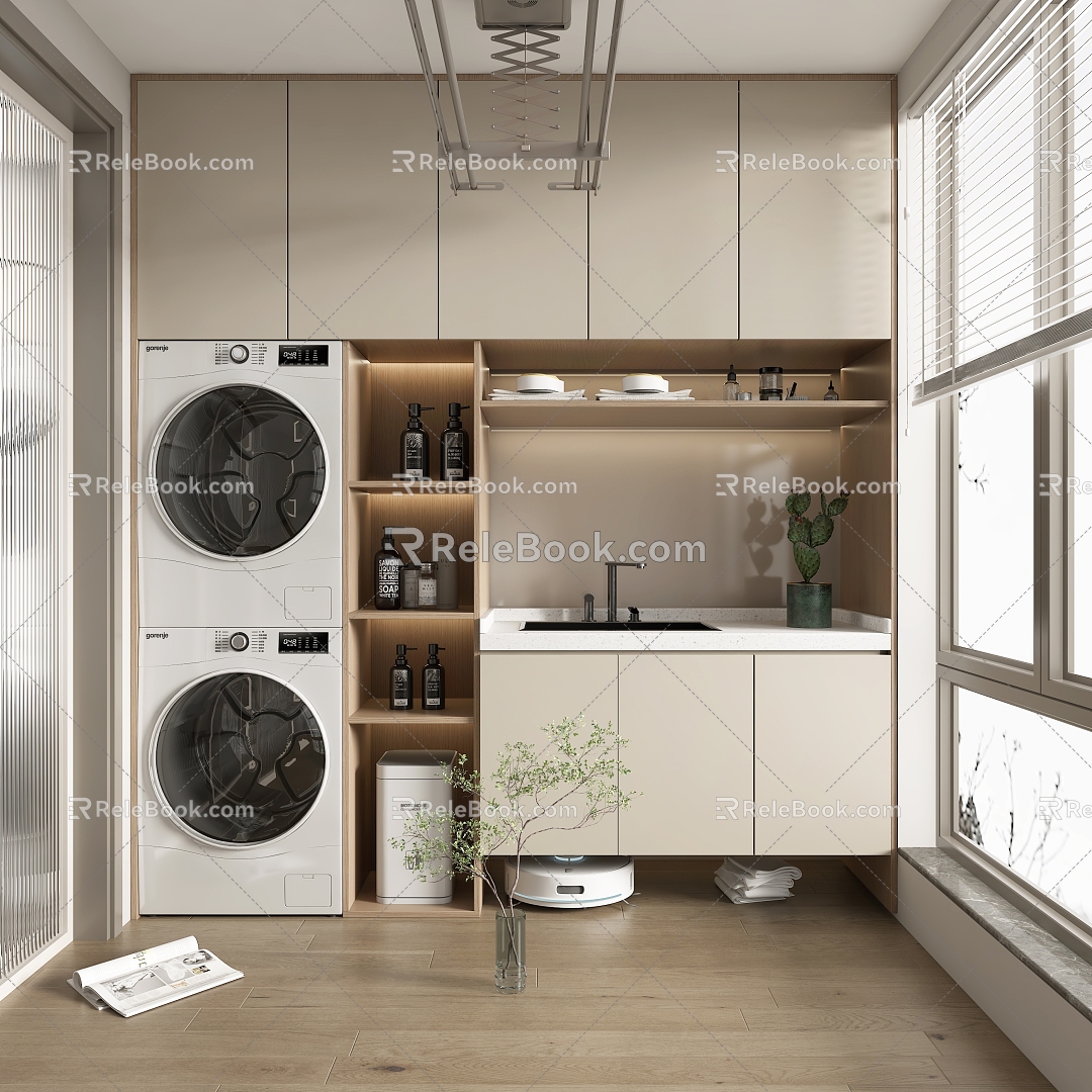 modern home balcony washing machine cabinet 3d model