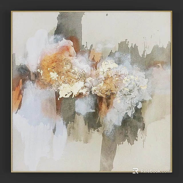 Modern Abstract Art Frame With White Orange Gray Color Palette For Home Decor 3d model 
