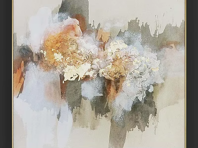 Modern Abstract Art Frame With White Orange Gray Color Palette For Home Decor 3d model