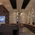 Modern Specialty Store Interior With Shelves Display Table Pendant Lights And Plants