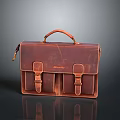 Practical Brown Leather Briefcase With Handle And Buckles For Daily Life 3d model