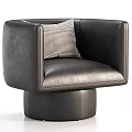 Brown Leather Leisure Chair with Armrests and Striped Cushion in Modern Style