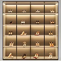 Neatly Arranged Women's Shoes On Illuminated Shelves With Heels And Sandals