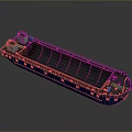 Blue Cargo Ship With Open Hold And Deck Structure On Gray Background