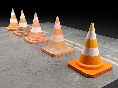 Orange And White Traffic Cones As Road Safety Facilities On Asphalt Surface 3d model