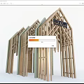 Wooden Entrance Gate with Modern Architectural Framework and Pointed Roof Frames for Contemporary Building Design