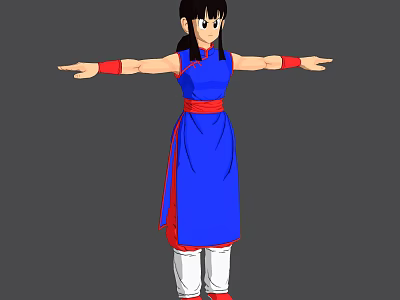 Game Movie Character In Blue Robe With Red Sash And Black Hair Arms Outstretched 3d model
