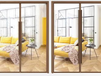 Modern double door glass sliding door double door combination 3d model