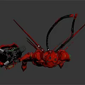 Red Insect Inspired Mechanical Character with Winged Armor and Mechanical Staff Design 3d model