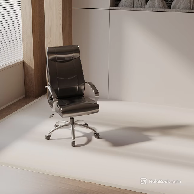 Black Leather Office Chair With Armrests And Metal Base On Rolling Wheels 3d model 