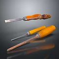 3D Rendered Hardware Tools Chisels With Wooden Handles And Rusty Metal Parts On Dark Background