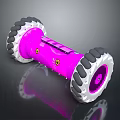 Vibrant Pink Toy Vehicle With Large White Treaded Wheels And Yellow Accents