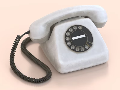 Vintage Telephone With White Body Rotary Dial And Black Coiled Cord 3d model