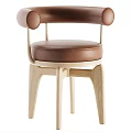 Contemporary Brown Leather Accent Chair With Curved Armrests And Sturdy Black Metal Legs