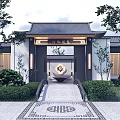 New Chinese Style Gate Patio Door 3d model