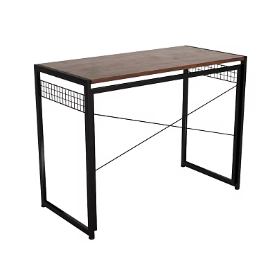 Stylish Dining Table With Wooden Tabletop And Black Metal Geometric Grid Frame 3d model
