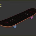 Black Skateboard With Orange Edge And White Wheels On Gray Surface