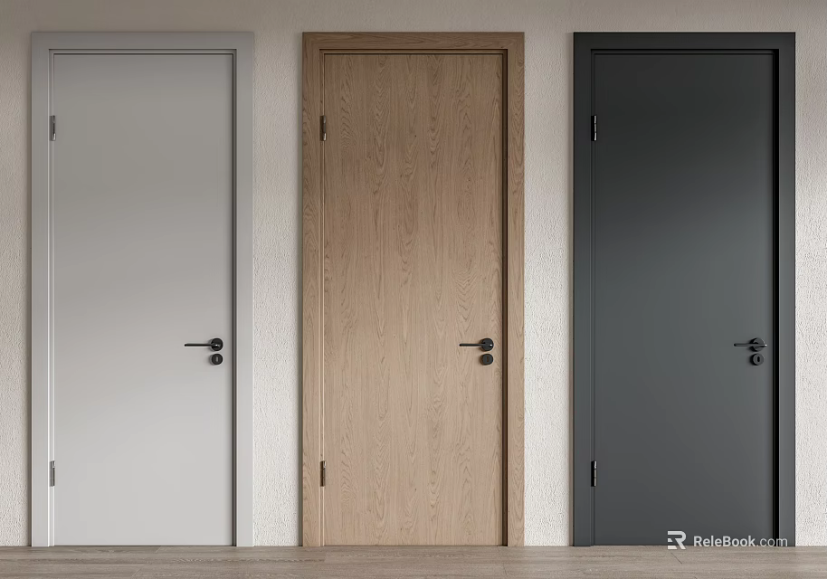 Modern Hinged Doors in White Wooden and Black Colors for Home Interiors 3d model 