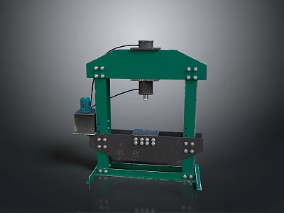 Green Frame Hydraulic Press Machine With Metal Structure And Black Components 3d model