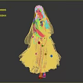 Game and Movie Character with Red Hair in Dark Layered Dress Veil Tulle Gothic Style